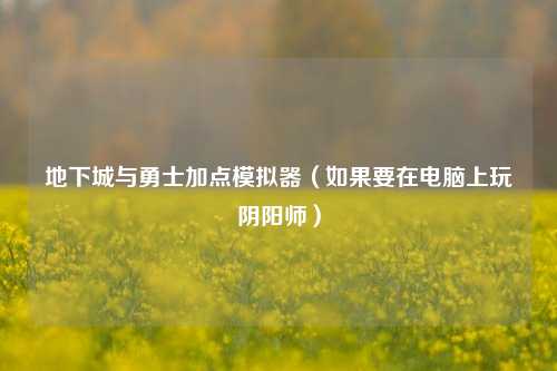地下城与勇士加点模拟器（如果要在电脑上玩阴阳师）