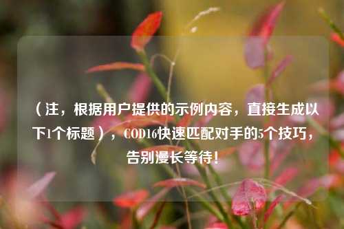（注，根据用户提供的示例内容，直接生成以下1个标题），COD16快速匹配对手的5个技巧，告别漫长等待！