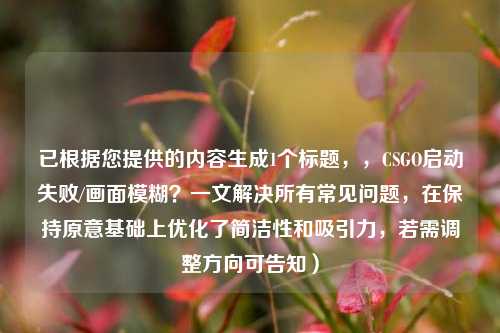 已根据您提供的内容生成1个标题，，CSGO启动失败/画面模糊？一文解决所有常见问题，在保持原意基础上优化了简洁性和吸引力，若需调整方向可告知）