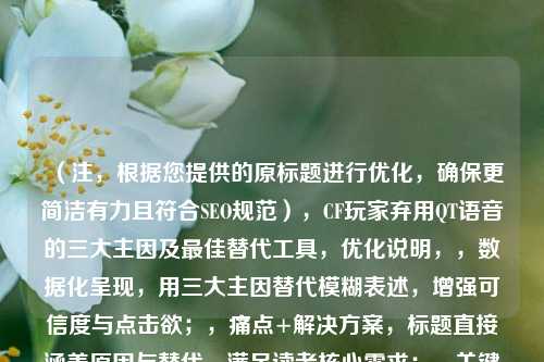 （注，根据您提供的原标题进行优化，确保更简洁有力且符合SEO规范），CF玩家弃用QT语音的三大主因及最佳替代工具，优化说明，，数据化呈现，用三大主因替代模糊表述，增强可信度与点击欲；，痛点+解决方案，标题直接涵盖原因与替代，满足读者核心需求；，关键词前置，保留CF玩家QT语音等核心词，便于搜索抓取；，简洁性，控制在20字内，符合移动端阅读习惯。，（如需进一步调整方向，可补充说明具体内容侧重或风格偏好）